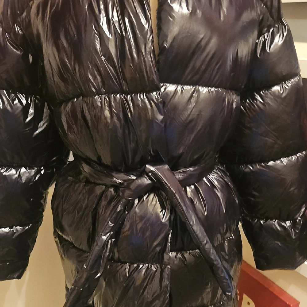 PrettyLittleThing Black High Shine Belted Maxi Coat - Gloss Finish - Picture 3 of 10